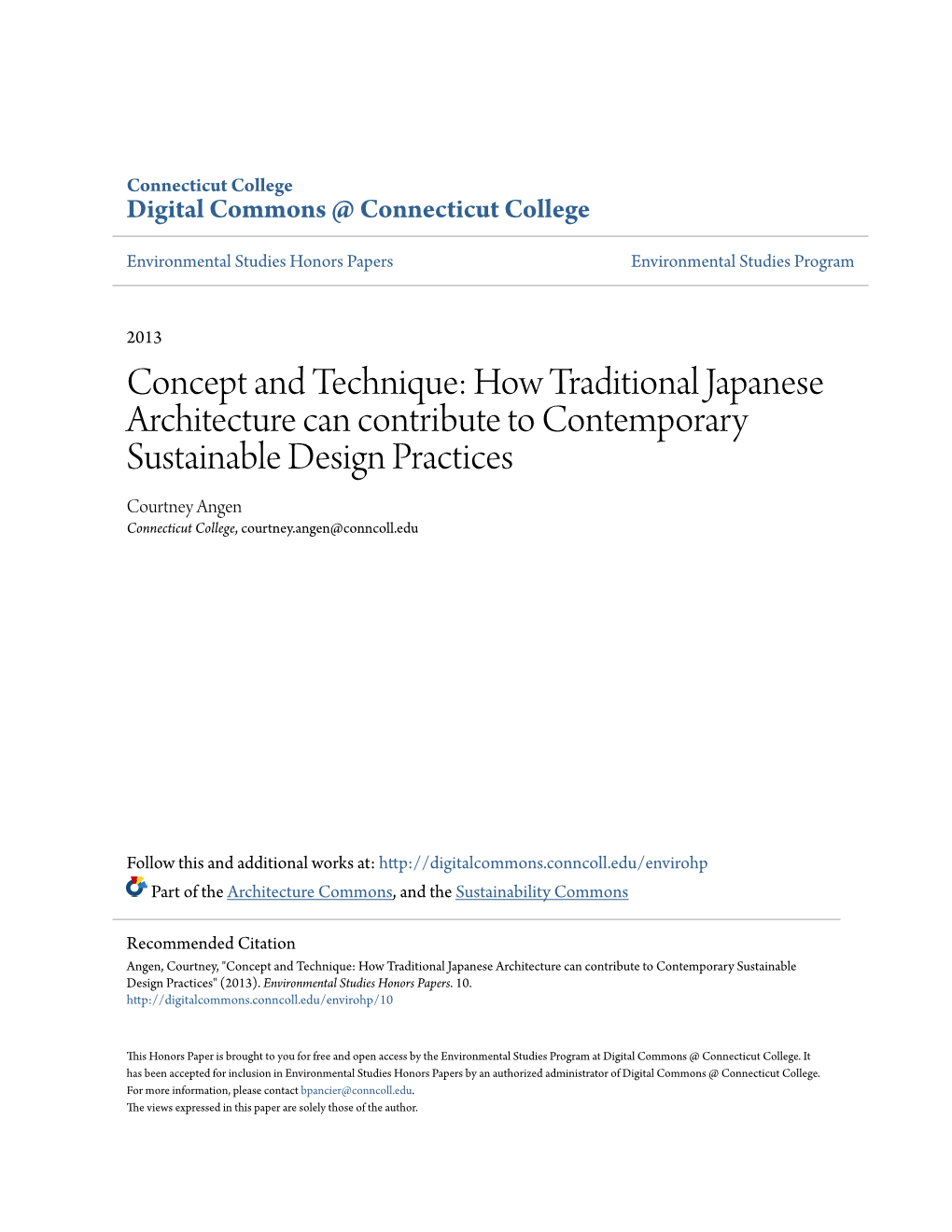 Concept and Technique: How Traditional Japanese Architecture Can Contribute to Contemporary Sustainable Design Practices