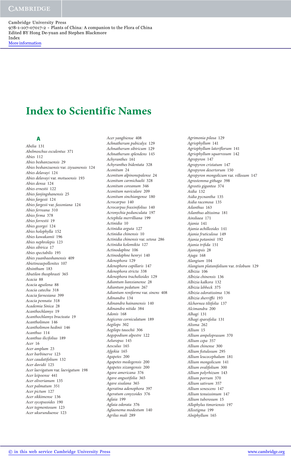 Index to Scientif Ic Names