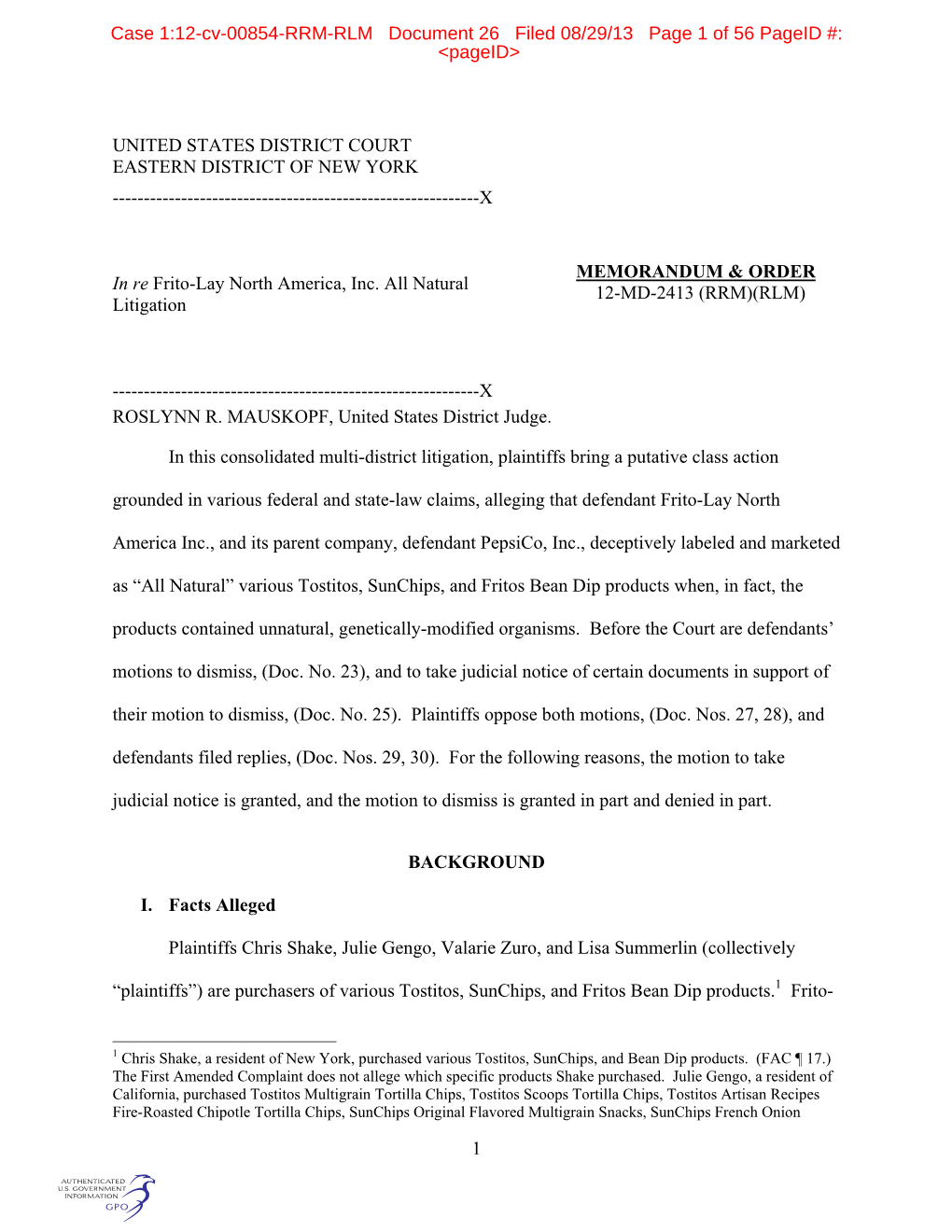 Case 1:12-Cv-00854-RRM-RLM Document 26 Filed 08/29/13 Page