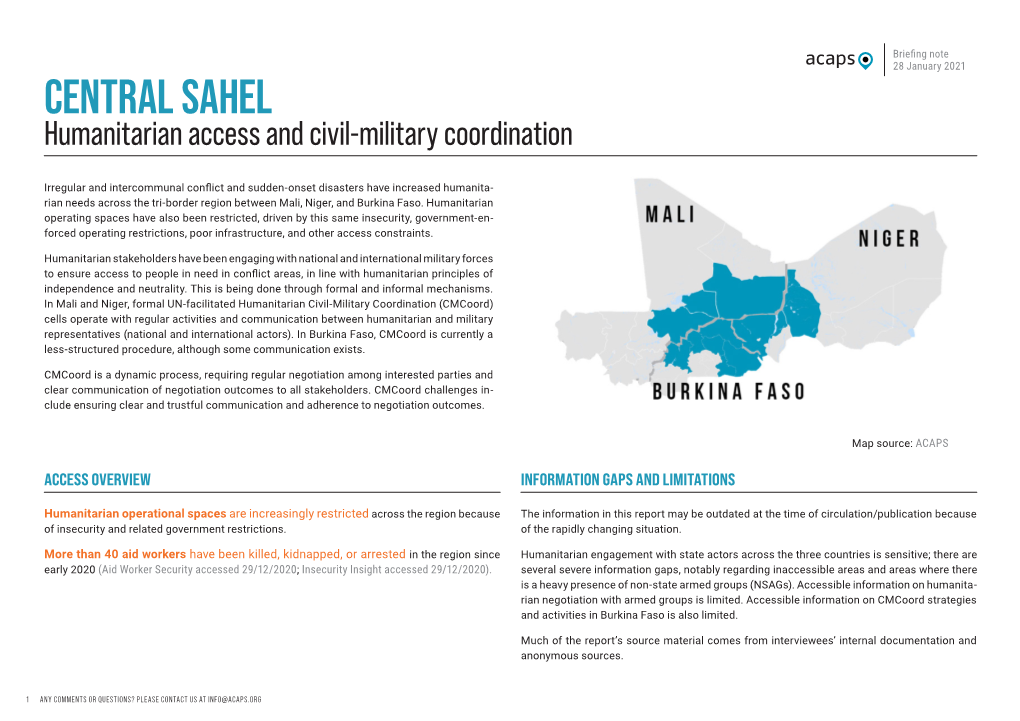 CENTRAL SAHEL Humanitarian Access and Civil-Military Coordination