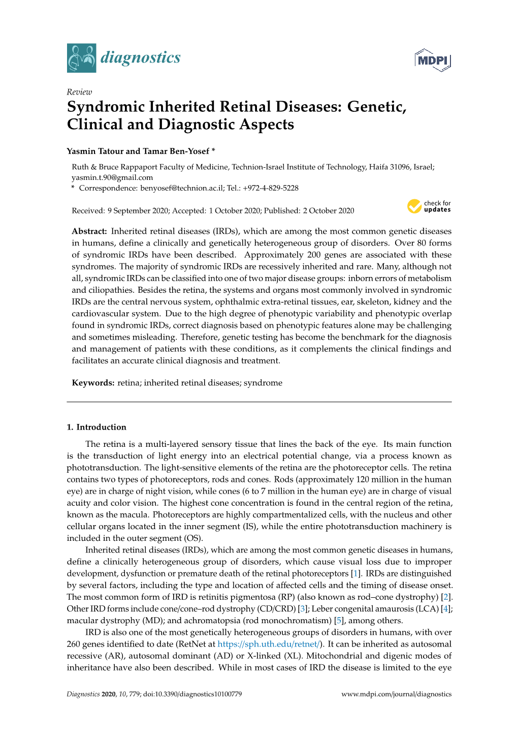 Syndromic Inherited Retinal Diseases: Genetic, Clinical and Diagnostic Aspects