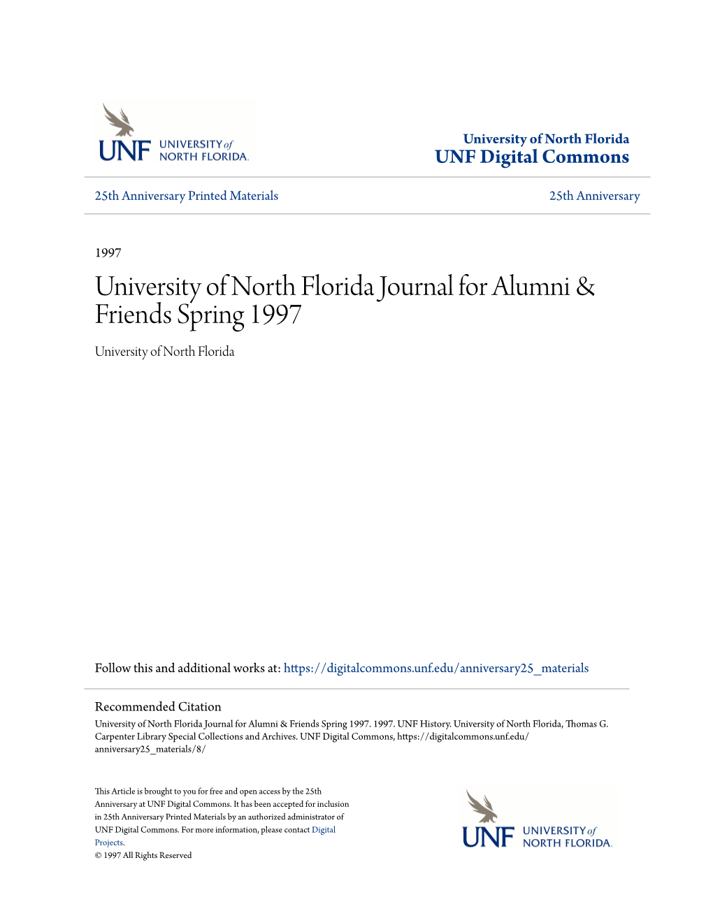 University of North Florida Journal for Alumni & Friends Spring 1997