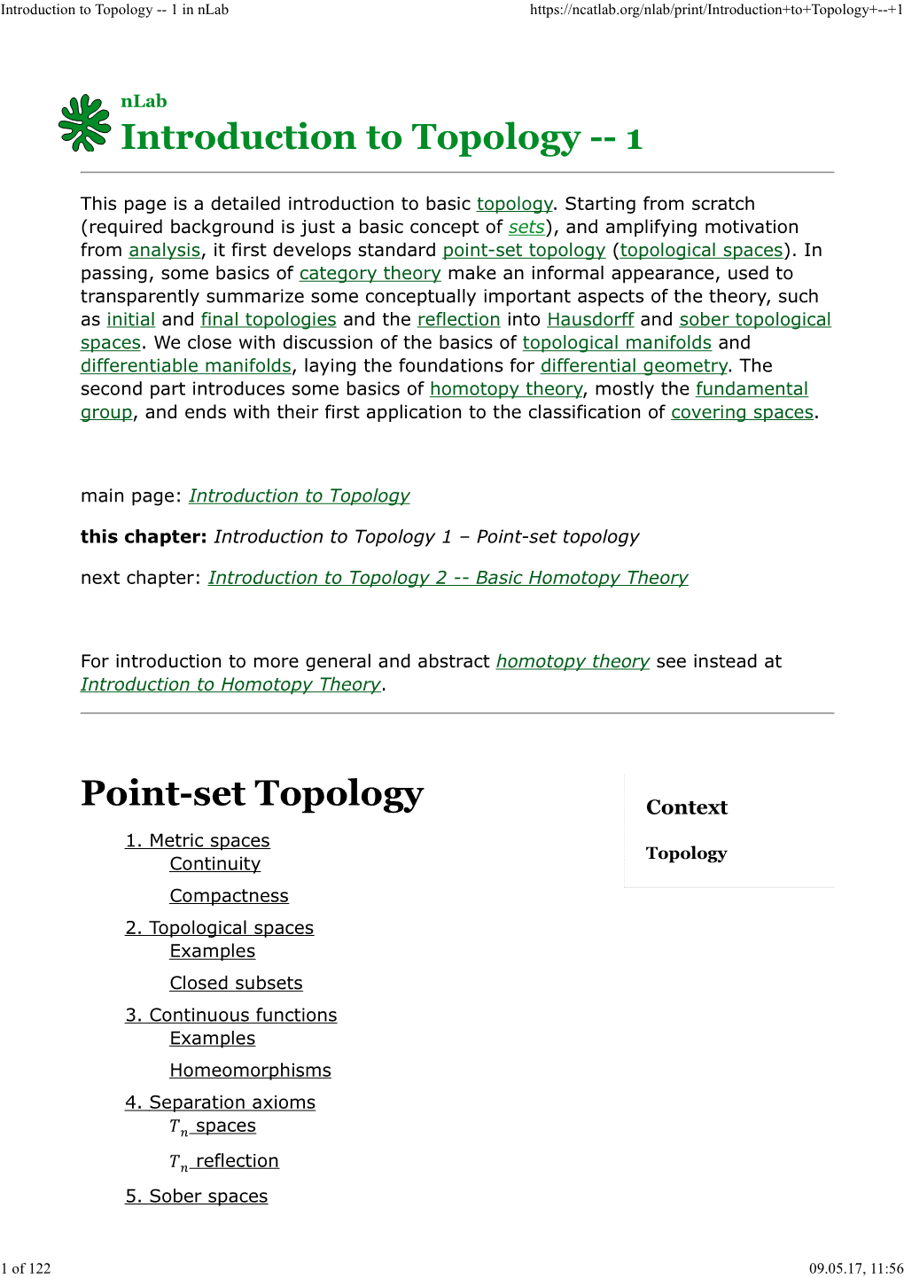 Introduction to Topology -- 1 in Nlab