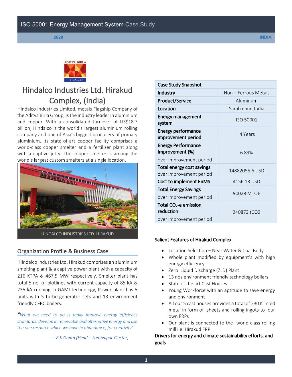 Hindalco Industries Ltd. Hirakud Complex, (India)