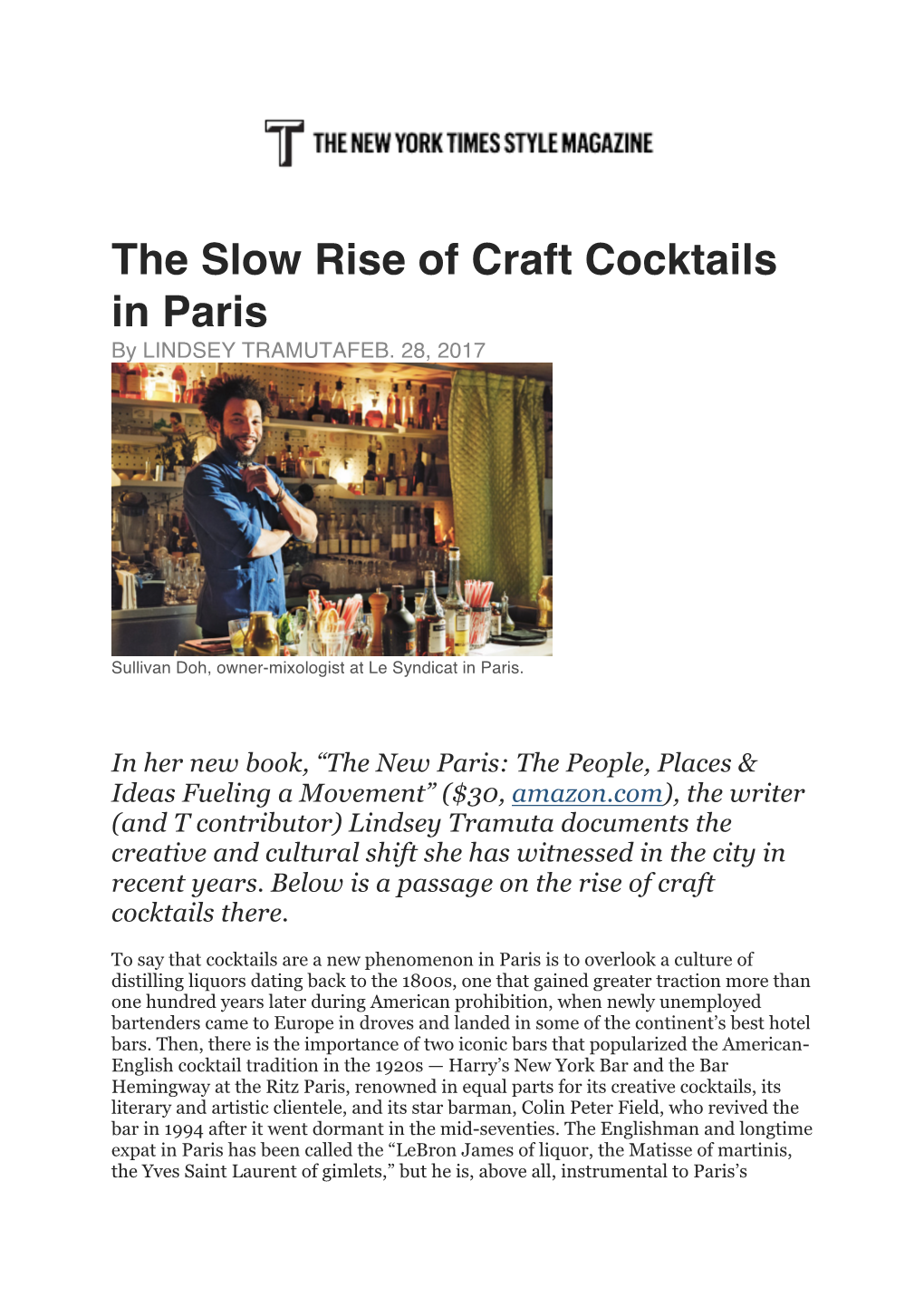 The Slow Rise of Craft Cocktails in Paris by LINDSEY TRAMUTAFEB