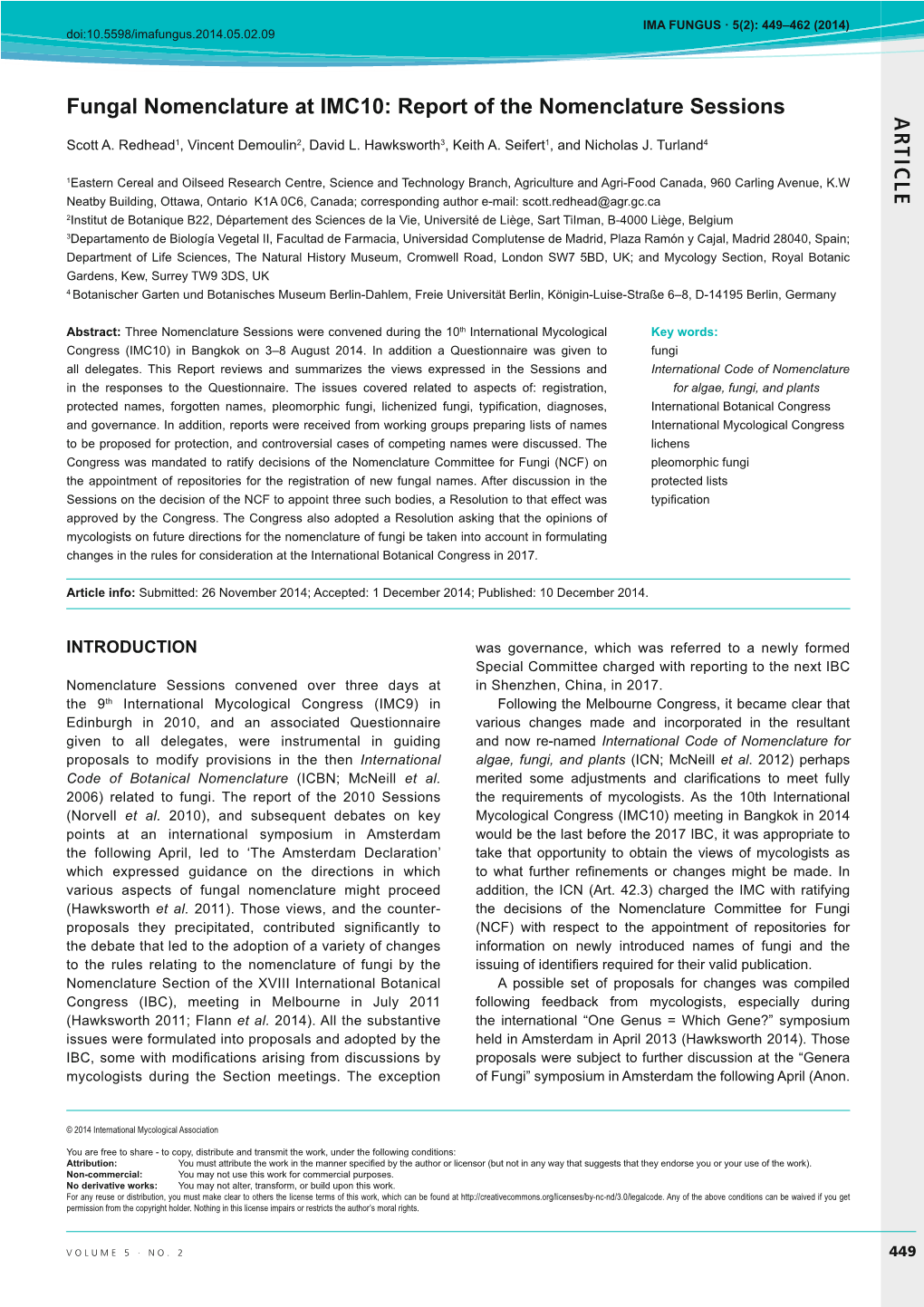 AR TICLE Fungal Nomenclature at IMC10