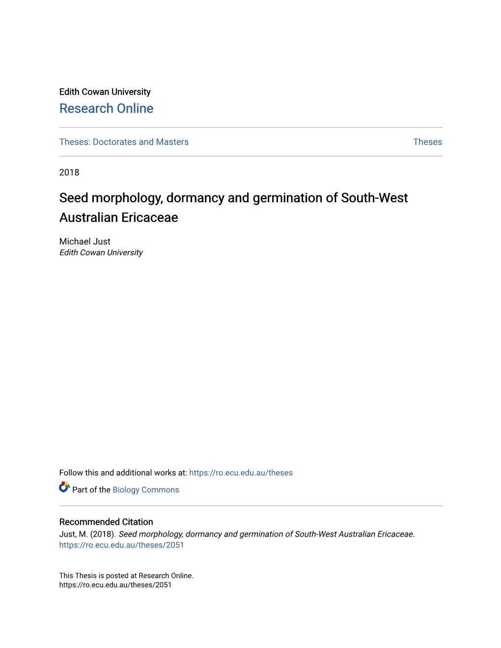 Seed Morphology, Dormancy and Germination of South-West Australian Ericaceae