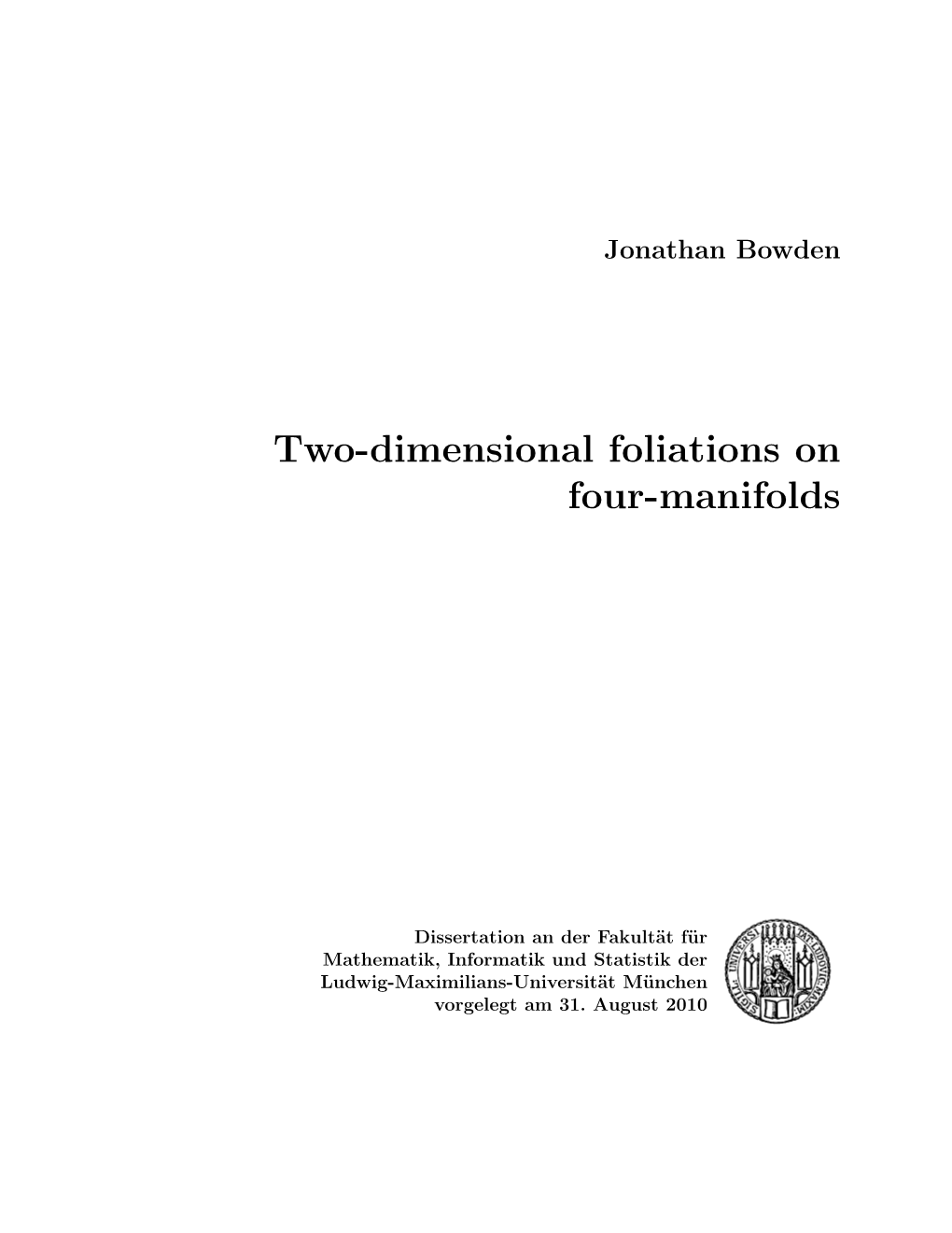 Two-Dimensional Foliations on Four-Manifolds