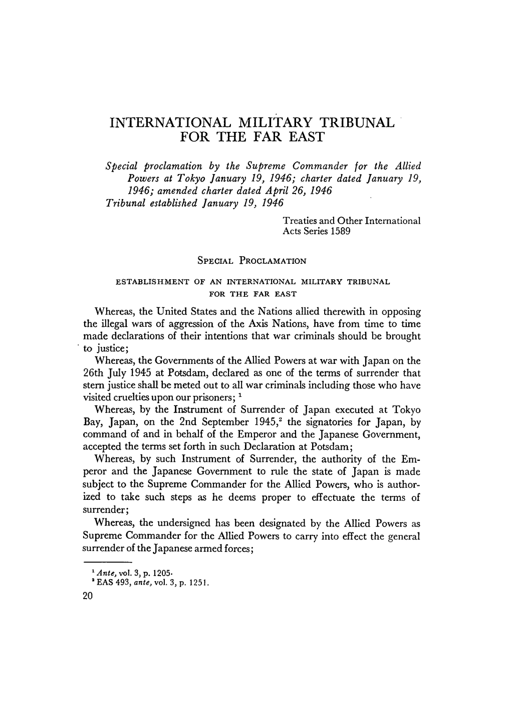 1946 Charter of the International Military Tribunal for the Far East