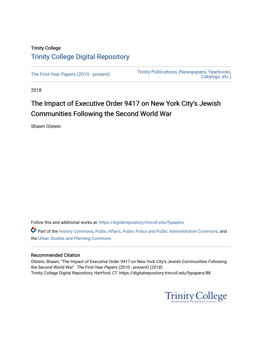 The Impact of Executive Order 9417 on New York Cityâ•Žs Jewish