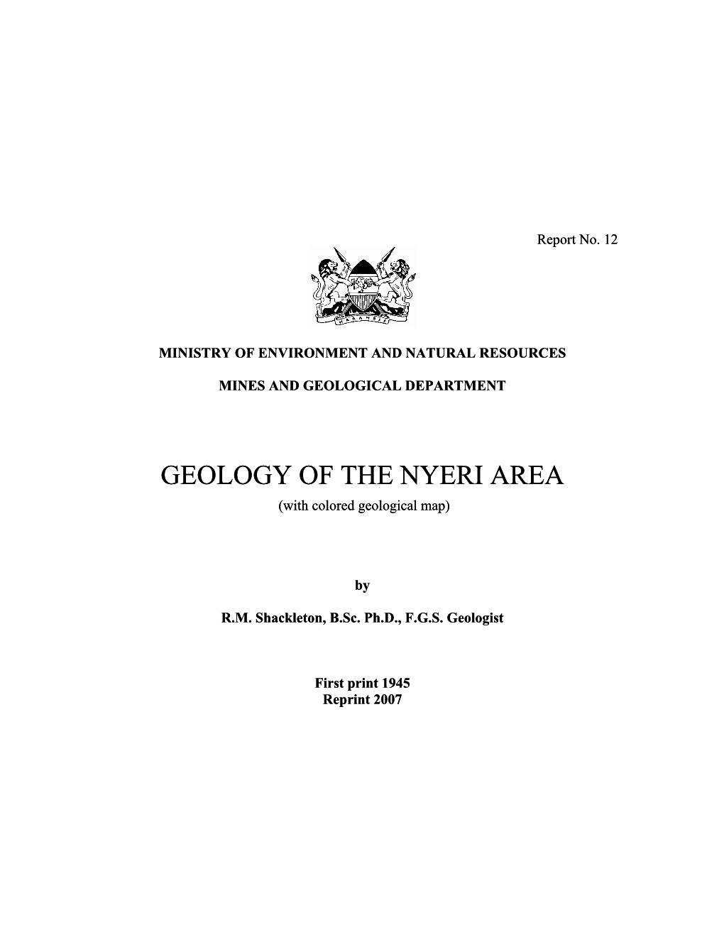 GEOLOGY of the NYERI AREA (With Colored Geological Map)