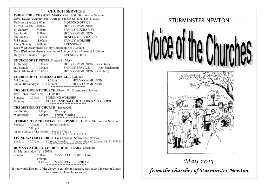 May 2013 ************************* If You Would Like Any of the Clergy to Call for Any Reason, Particularly in Case of Illness Or Infirmity, Please Let Us Know