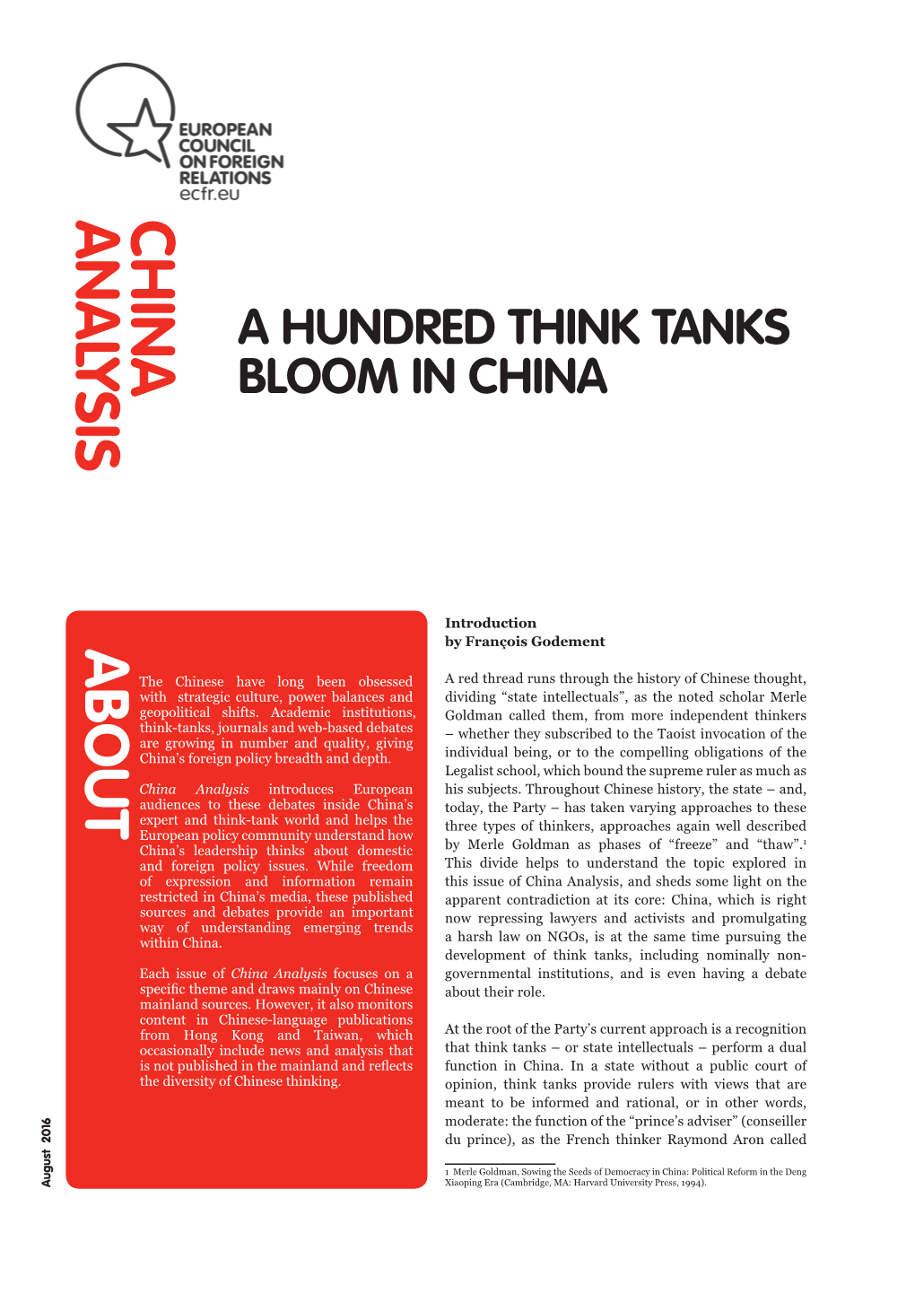 A Hundred Think Tanks Bloom in China