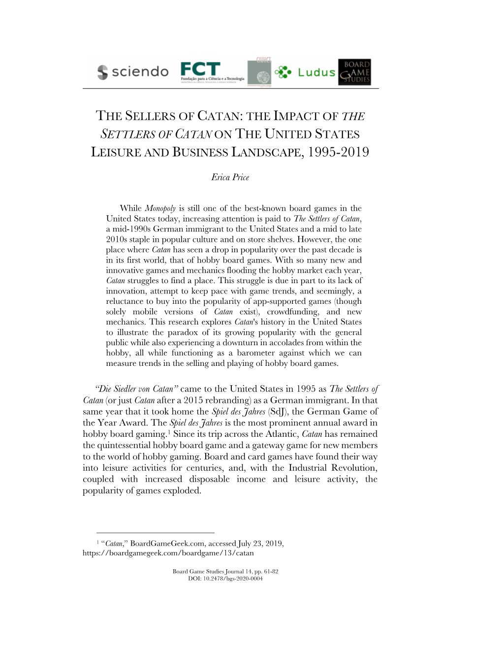 The Settlers of Catan on the United States Leisure and Business Landscape, 1995-2019