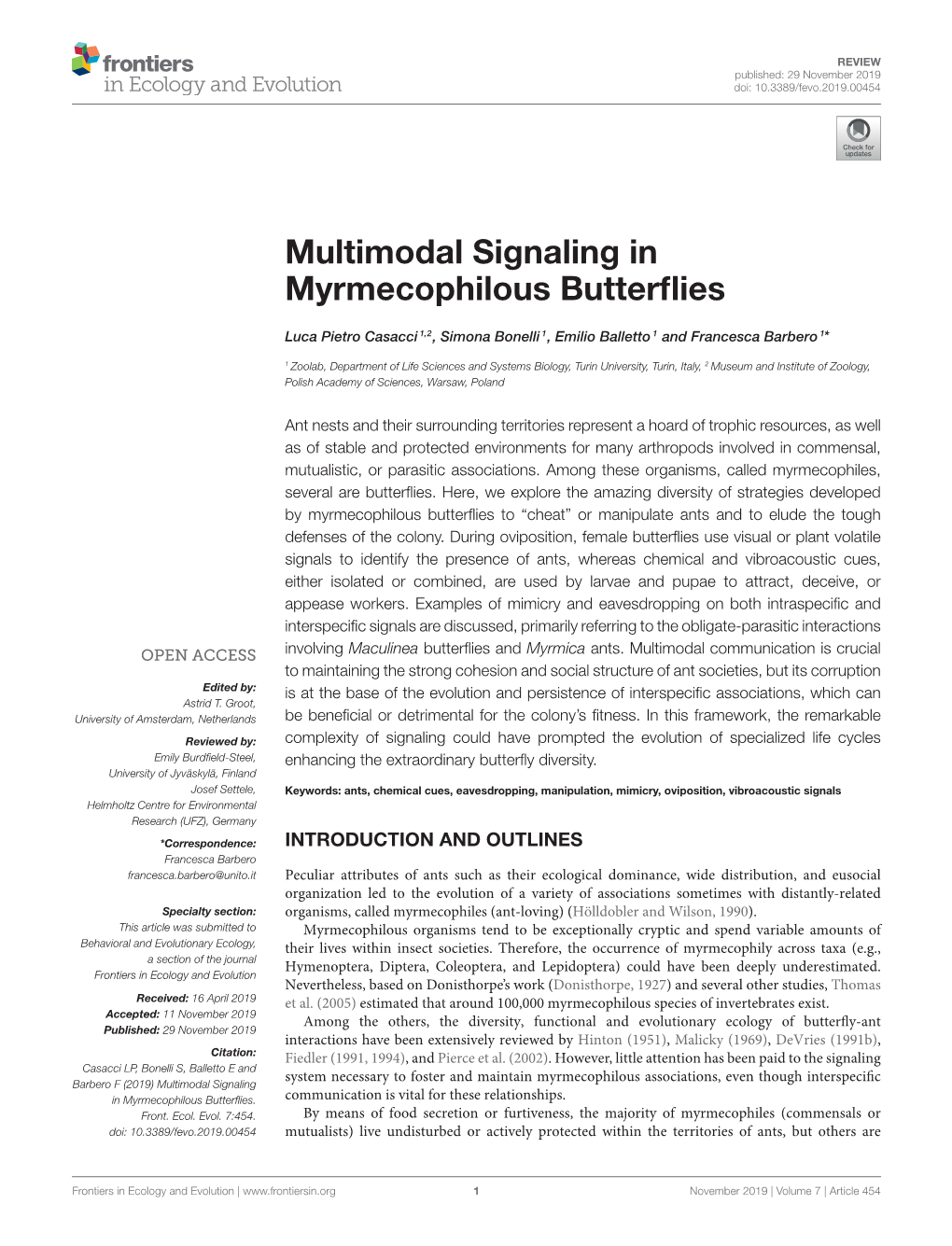 Multimodal Signaling in Myrmecophilous Butterflies