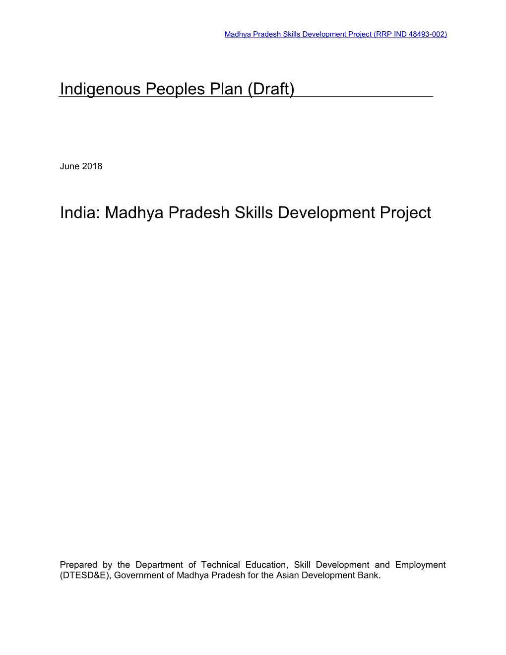Madhya Pradesh Skills Development Project: Indigenous Peoples Plan