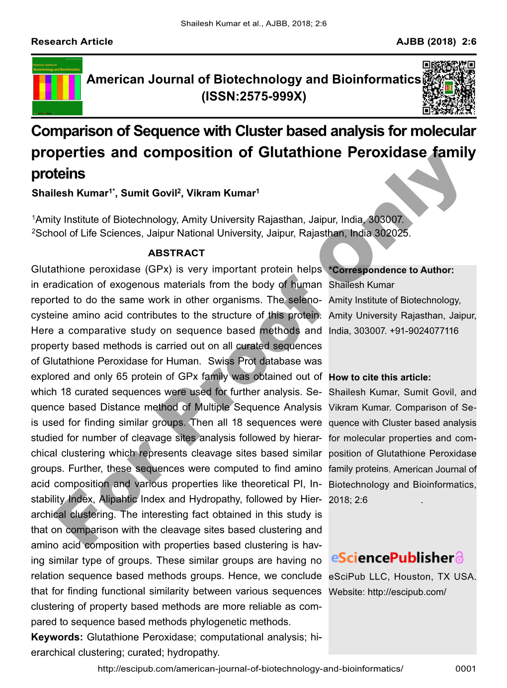 Comparison of Sequence with Cluster Based Analysis for Molecular Properties and Composition of Glutathione Peroxidase Family