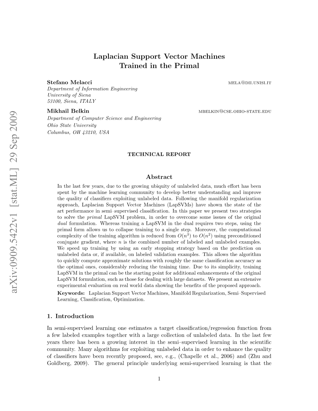 Laplacian Support Vector Machines Trained in the Primal
