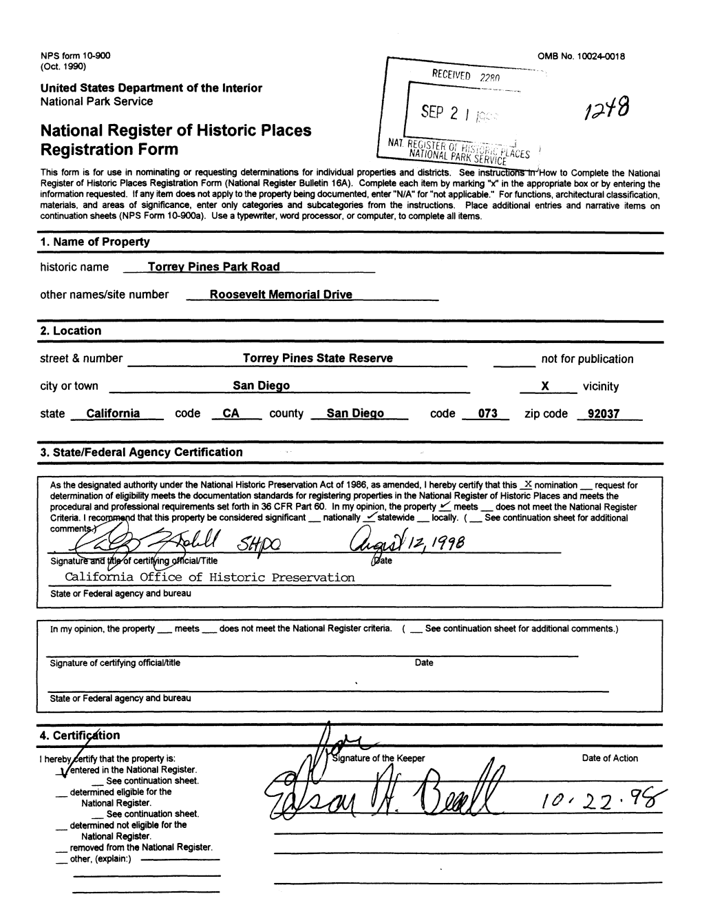 National Register of Historic Places Registration Form SEP 2