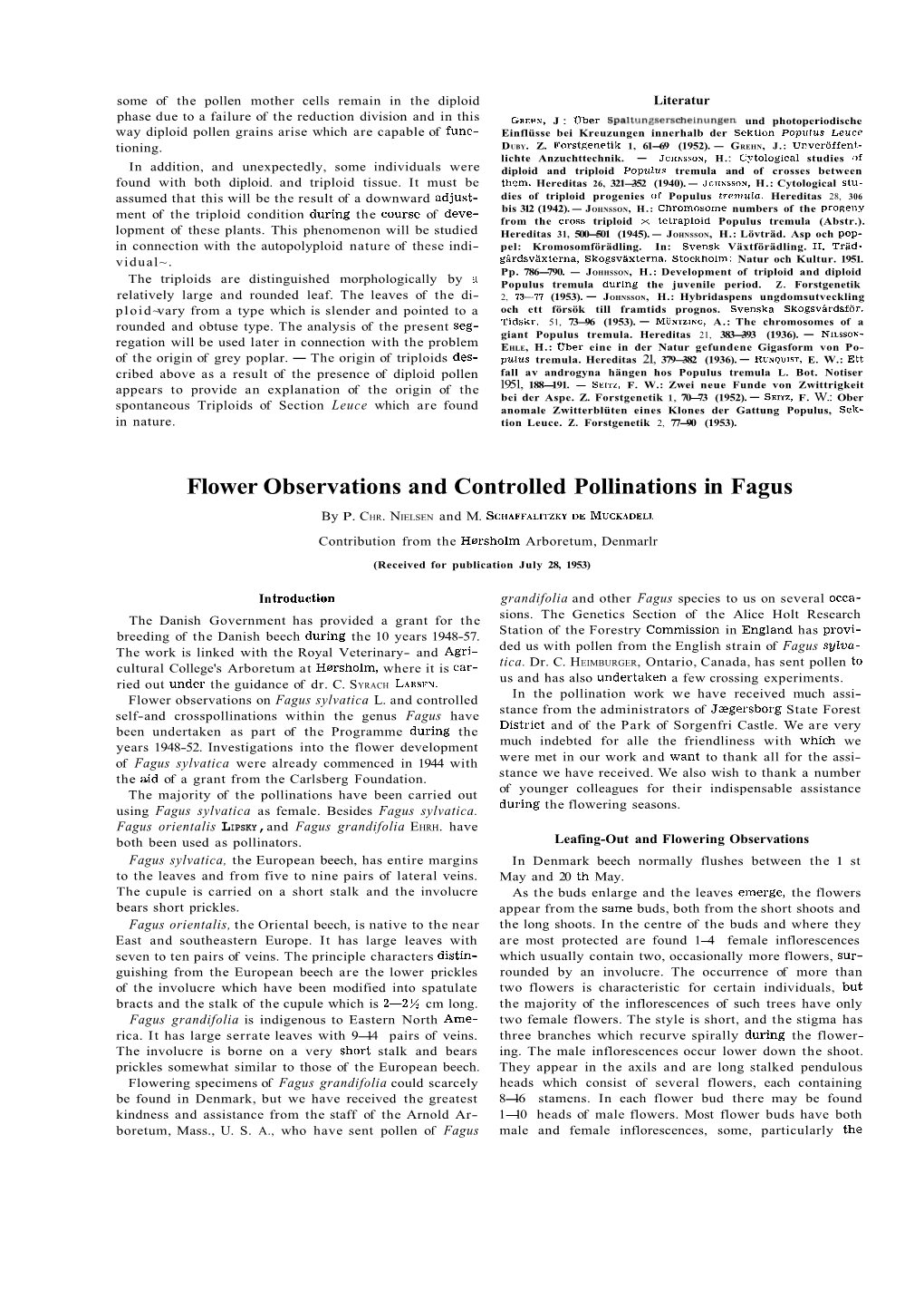 Flower Observations and Controlled Pollinations in Fagus