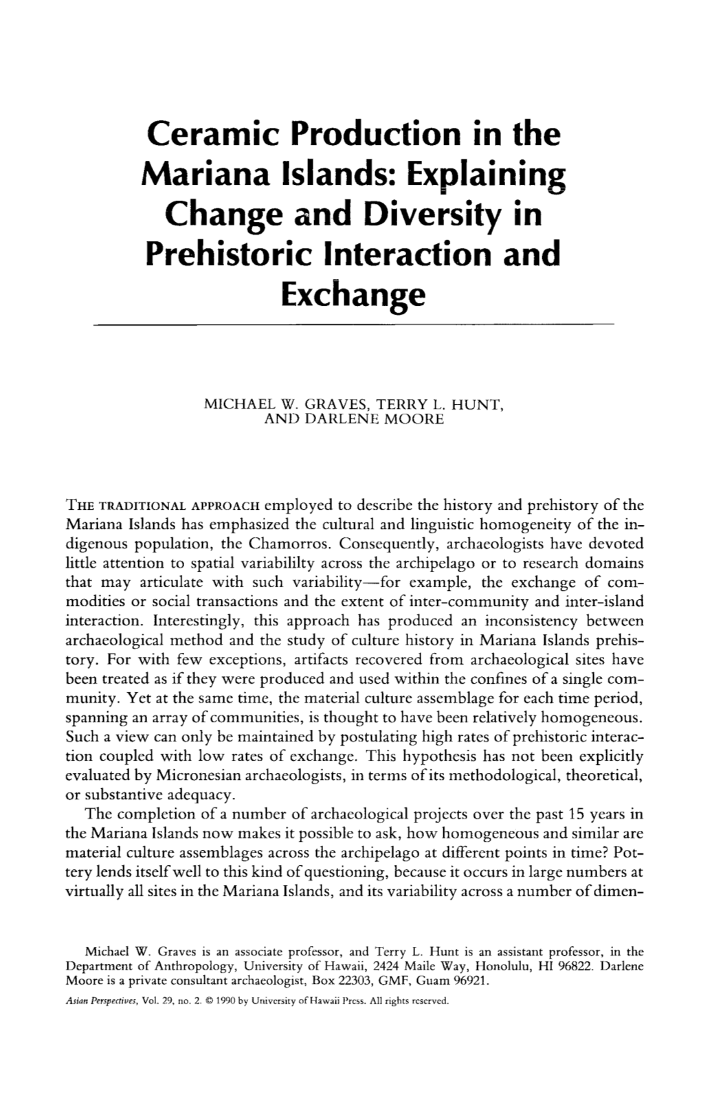 Ceramic Production in the Mariana Islands: Explaining Change and Diversity in Prehistoric Interaction and Exchange