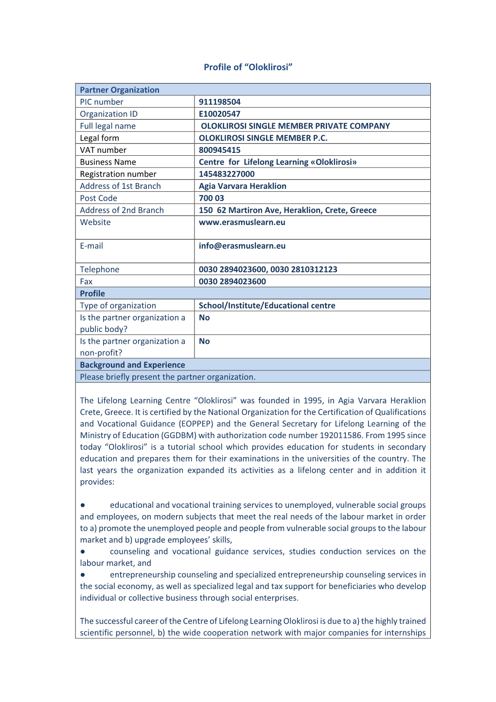 Profile of “Oloklirosi”