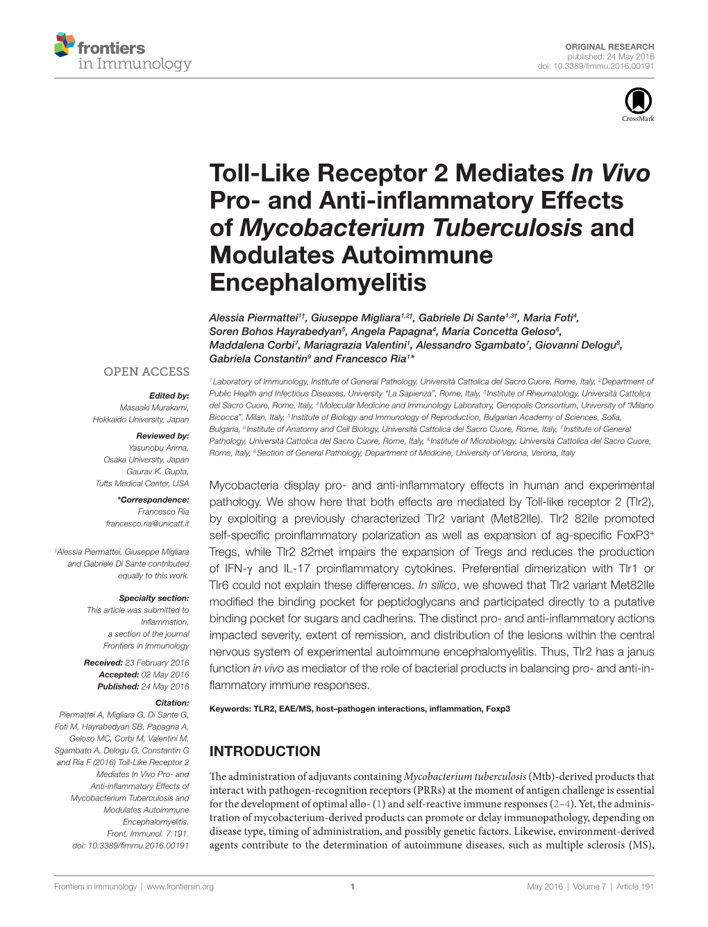 And Anti-Inflammatory Effects of Mycobacterium Tuberculosis and Modulates Autoimmune Encephalomyelitis