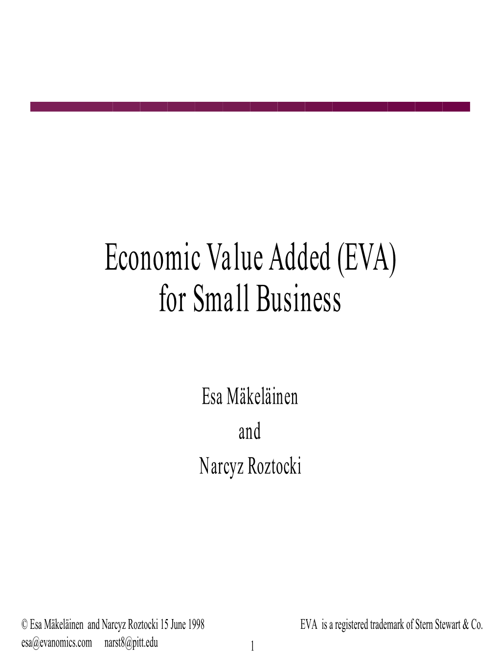 Economic Value Added (EVA) for Small Business
