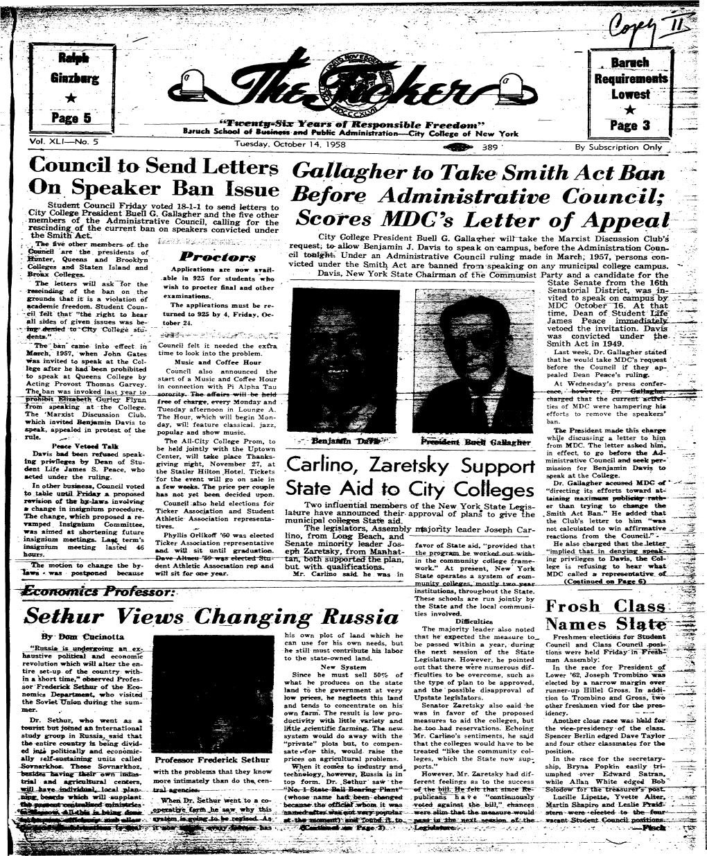 The Ticker, October 14, 1958