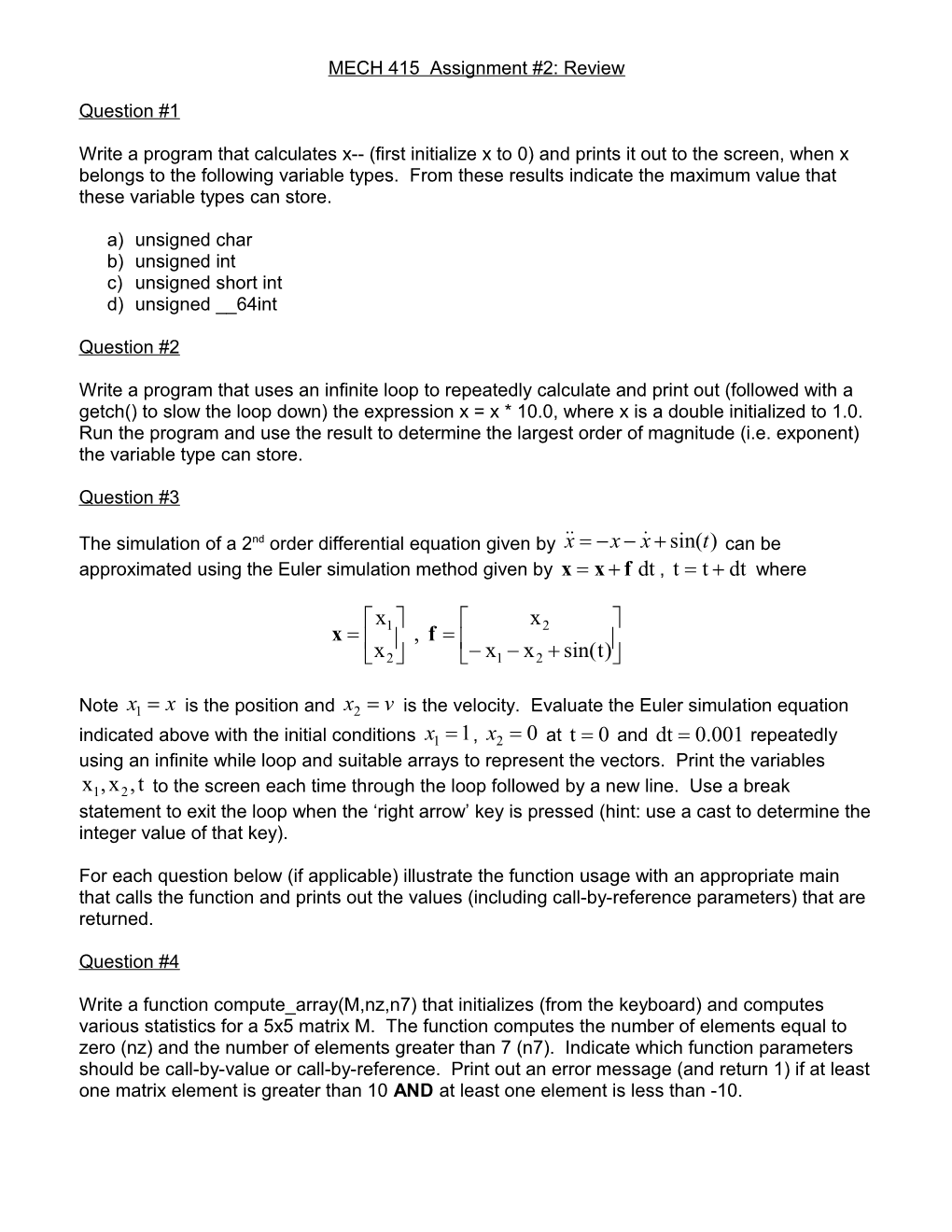 MECH 415 Assignment #2: Review