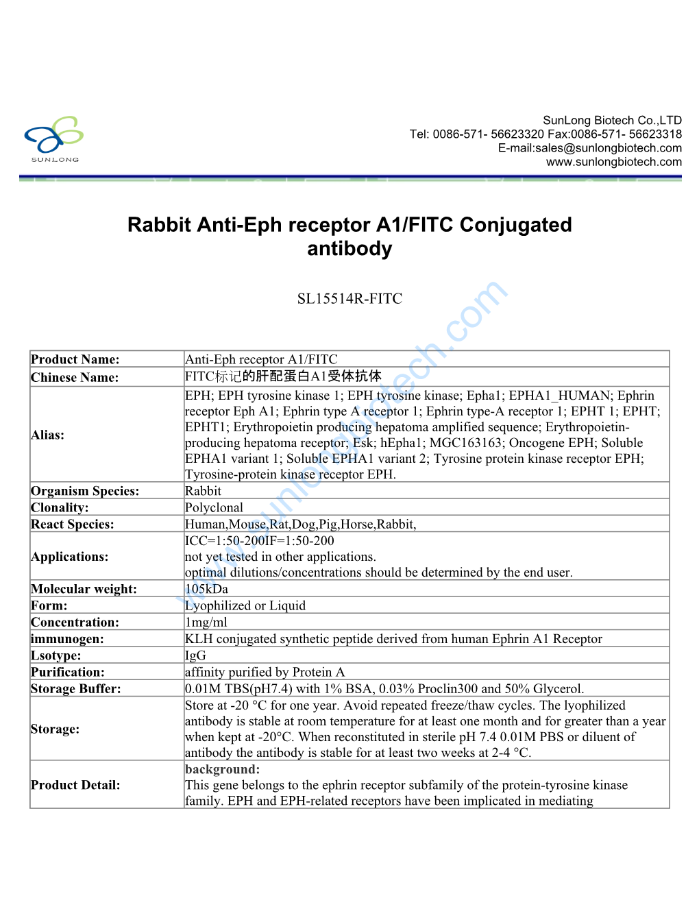 Rabbit Anti-Eph Receptor A1/FITC Conjugated Antibody