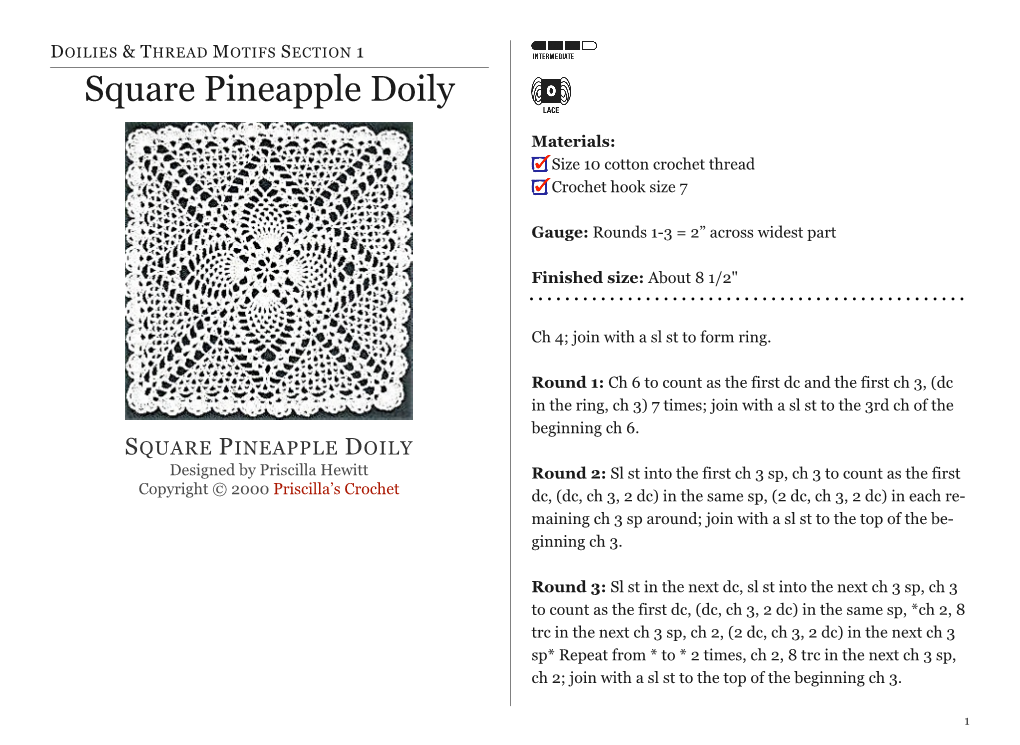 Square Pineapple Doily