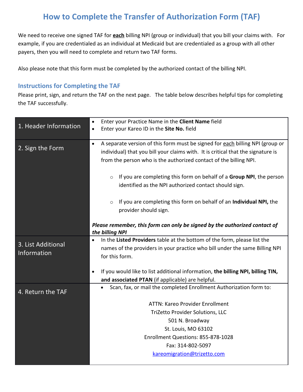 How to Complete the Transfer of Authorization Form (TAF)