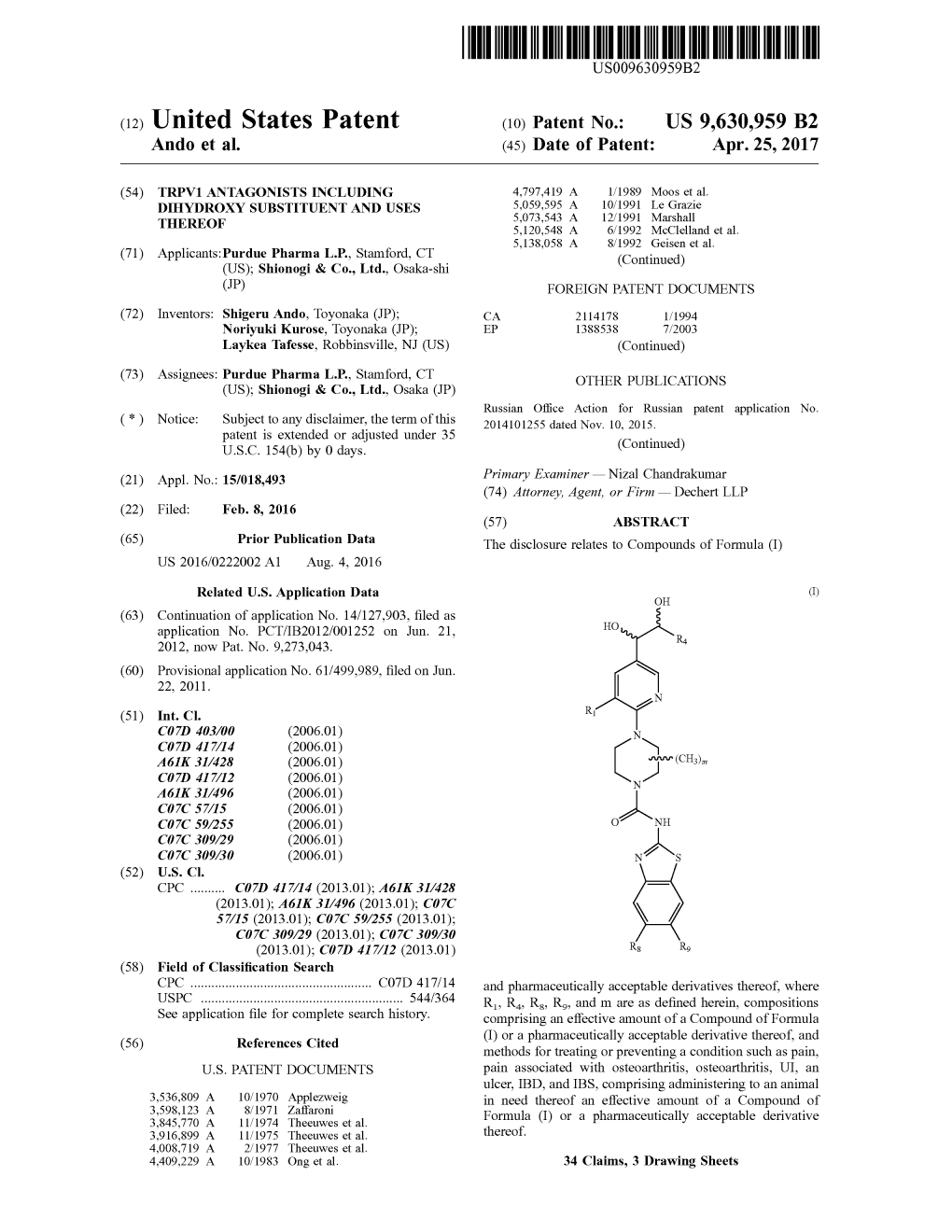 United States Patent (10) Patent No.: US 9,630,959 B2 Ando Et Al