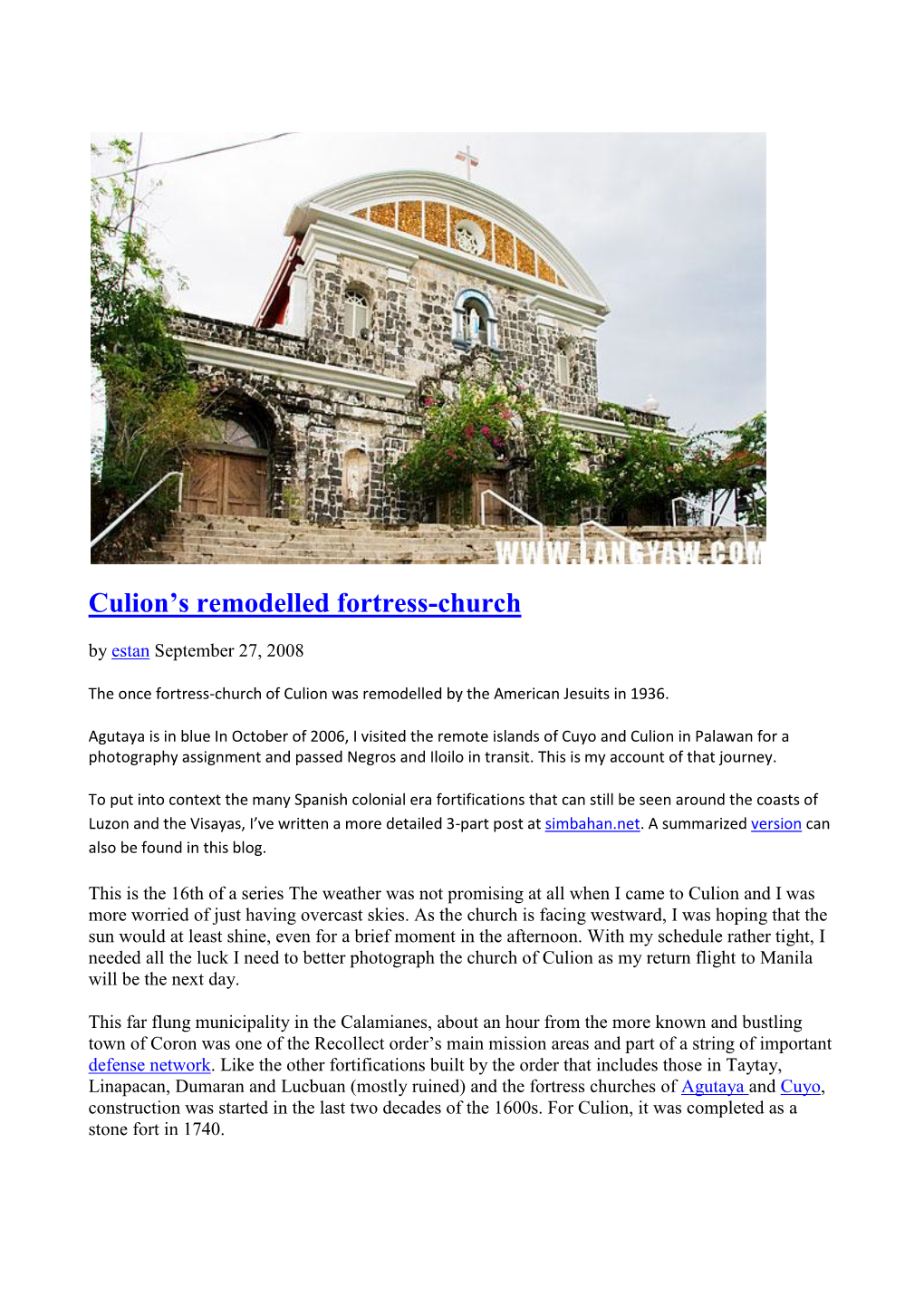 Culion's Remodelled Fortress-Church