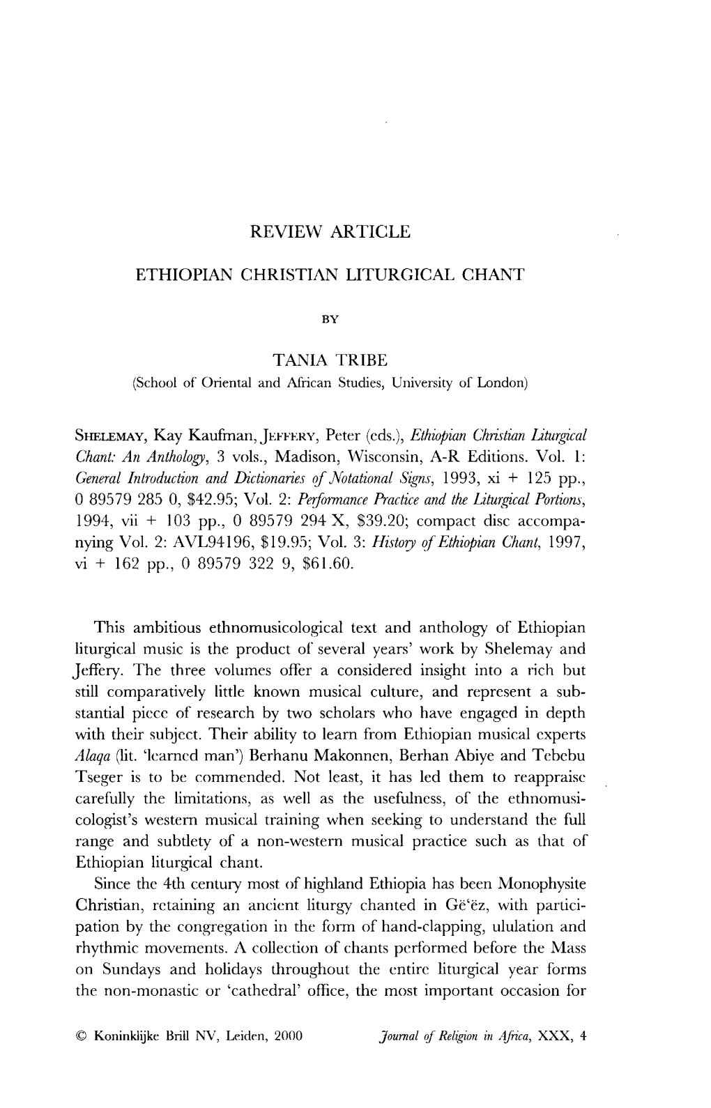 Review Article Ethiopian Christian Liturgical Chant