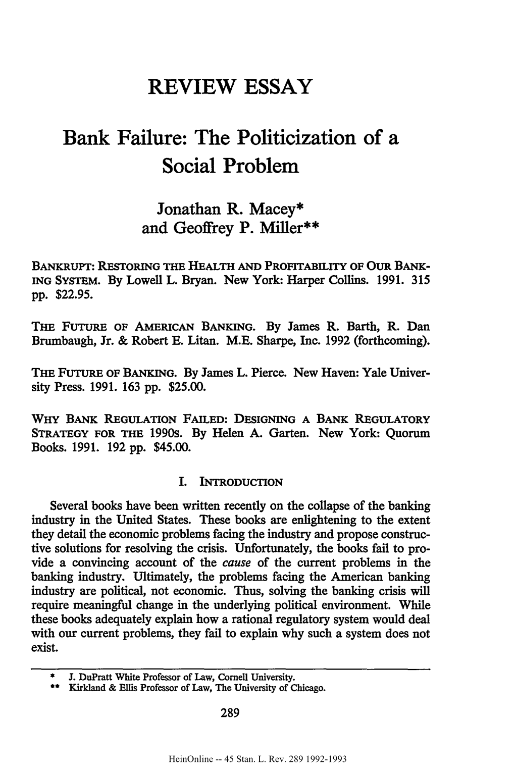 Bank Failure: the Politicization of a Social Problem