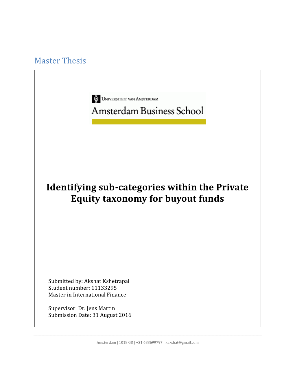 Identifying Sub-Categories Within the Private Equity Taxonomy for Buyout Funds