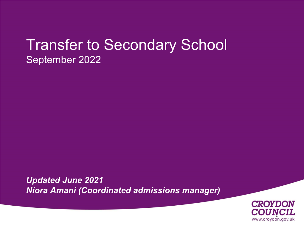 Transfer to Secondary School September 2022