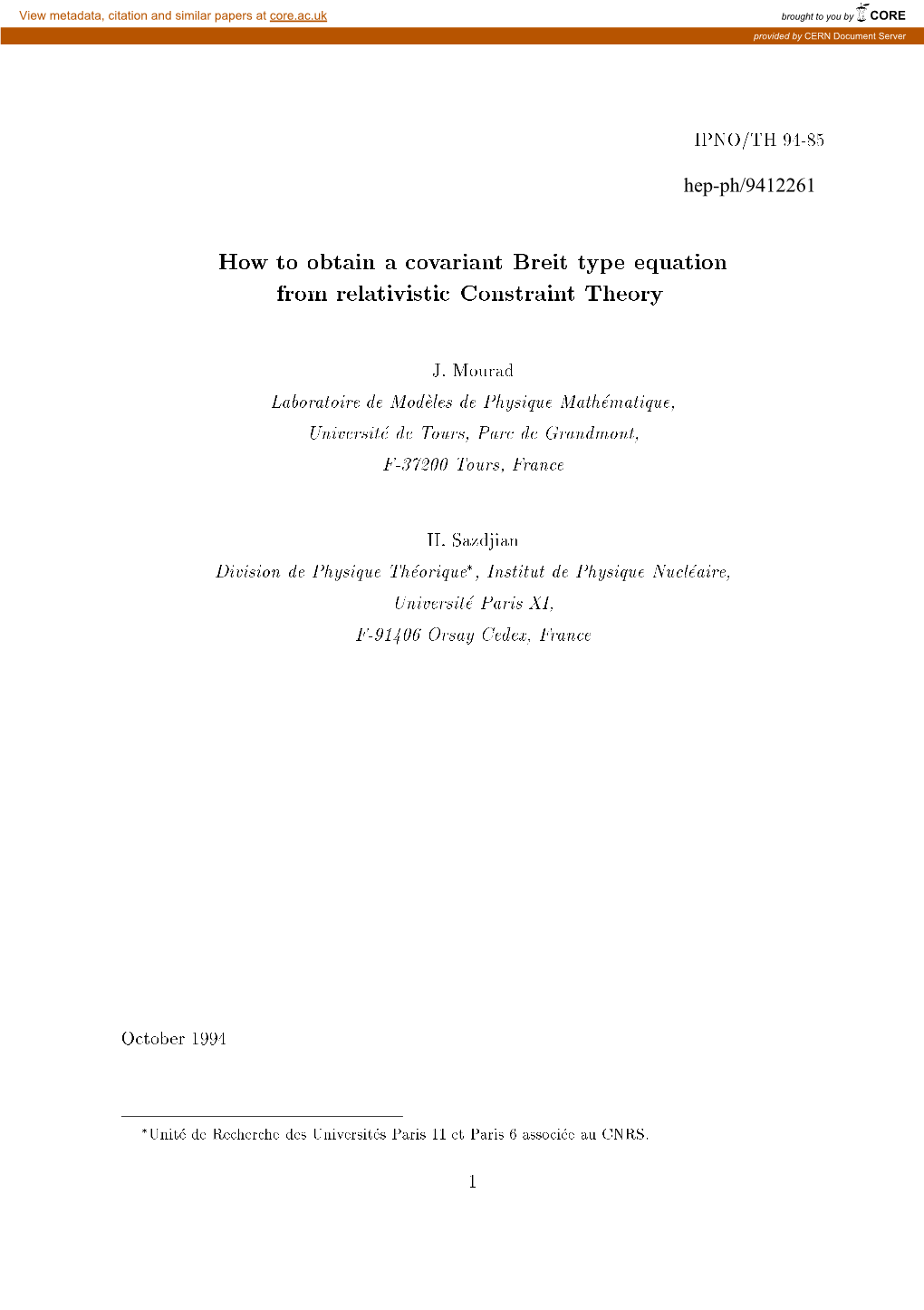 How to Obtain a Covariant Breit Type Equation from Relativistic Constraint Theory
