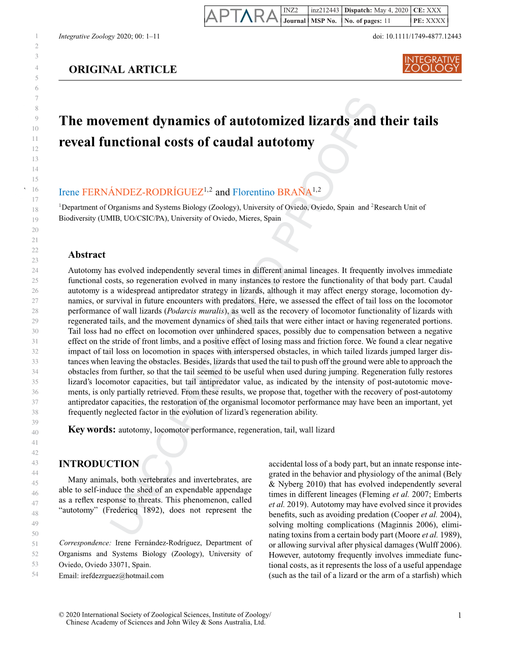 The Movement Dynamics of Autotomized Lizards and Their Tails