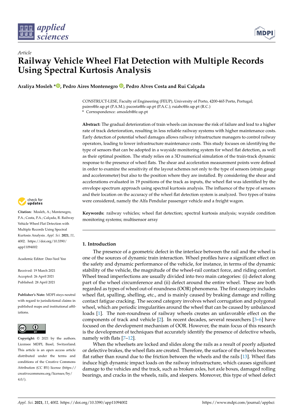 Railway Vehicle Wheel Flat Detection with Multiple Records Using Spectral Kurtosis Analysis