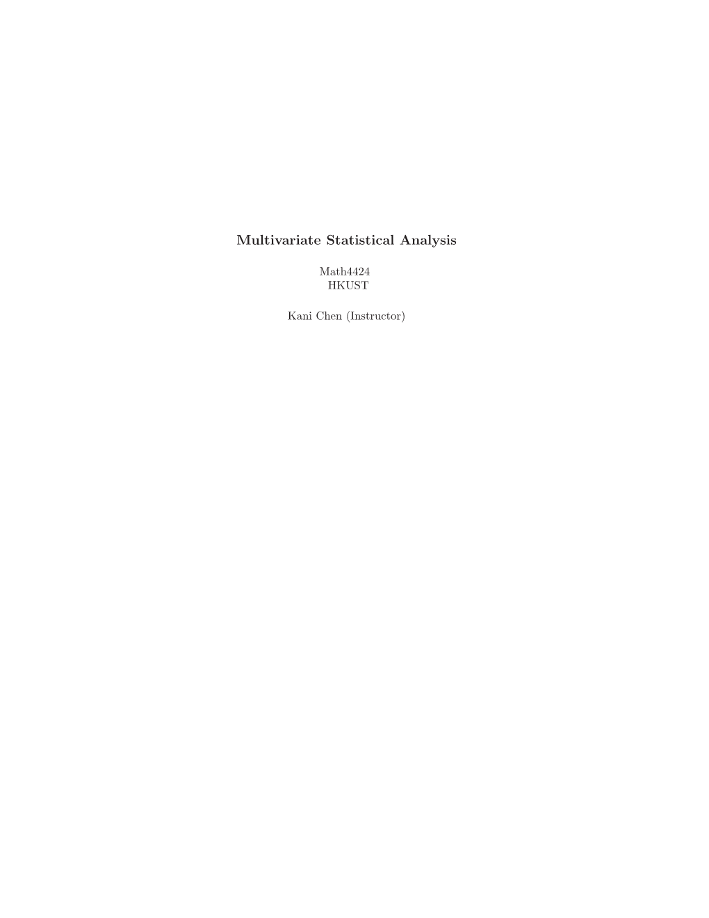 Multivariate Statistical Analysis