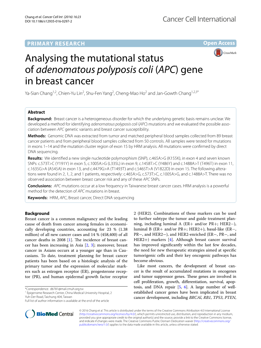Analysing the Mutational Status of Adenomatous Polyposis Coli (APC