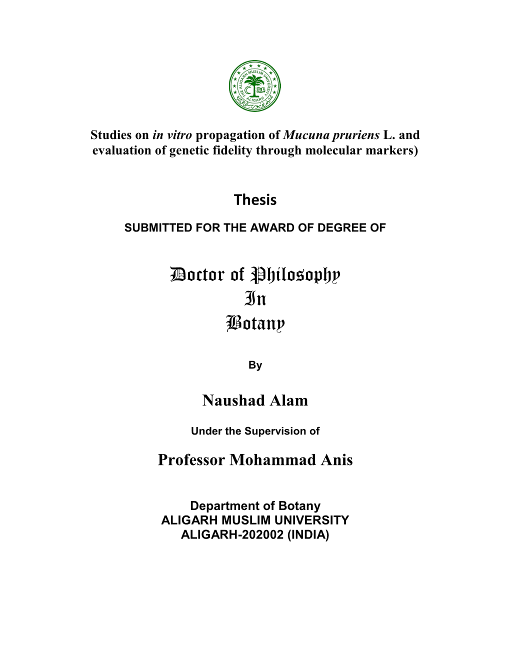 Doctor of Philosophy in Botany