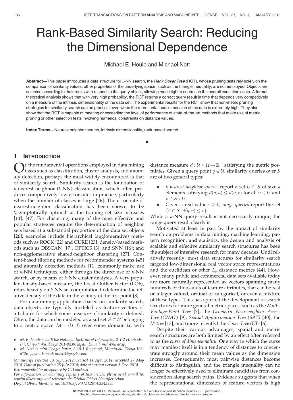 Rank-Based Similarity Search: Reducing the Dimensional Dependence