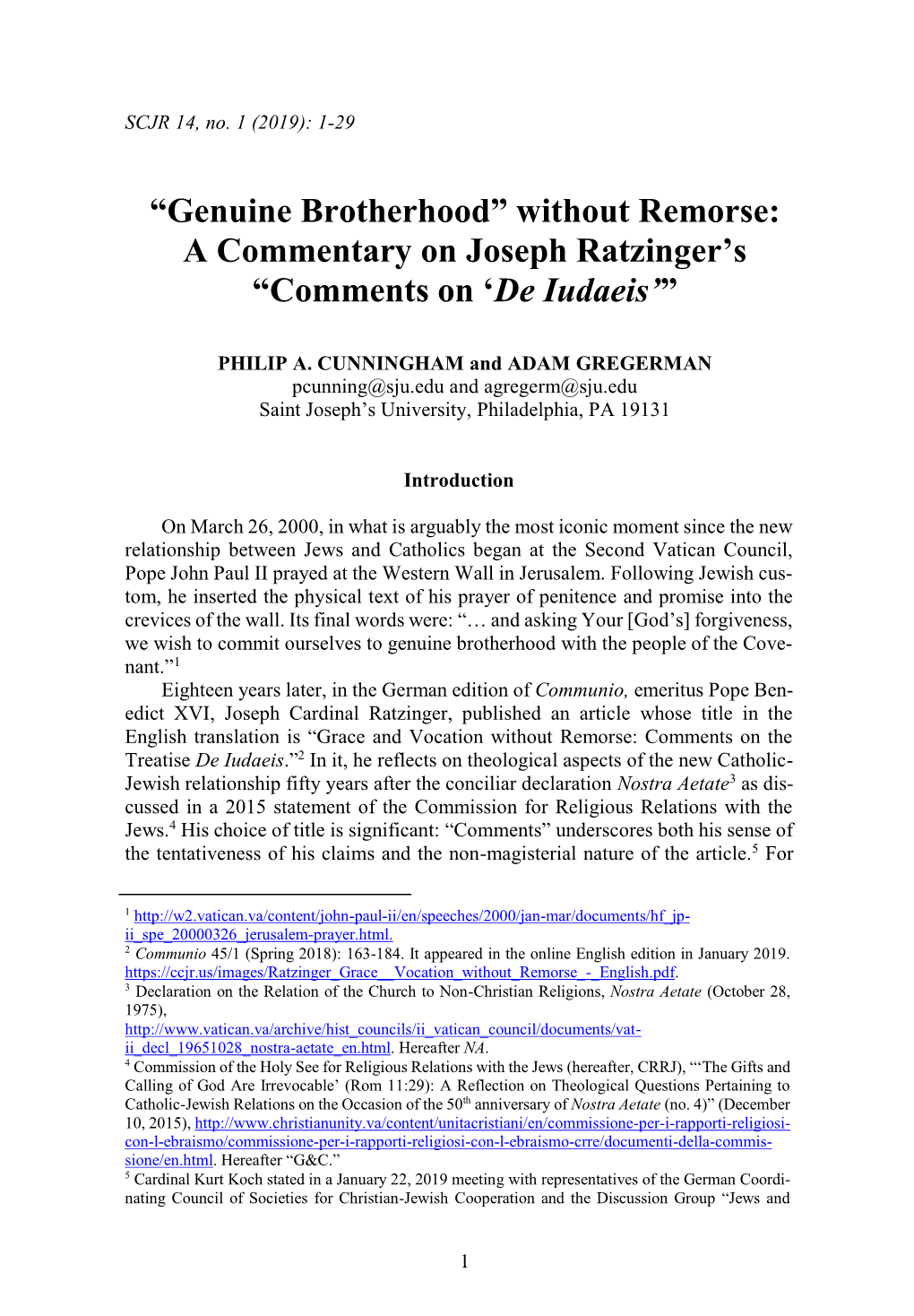 A Commentary on Joseph Ratzinger's