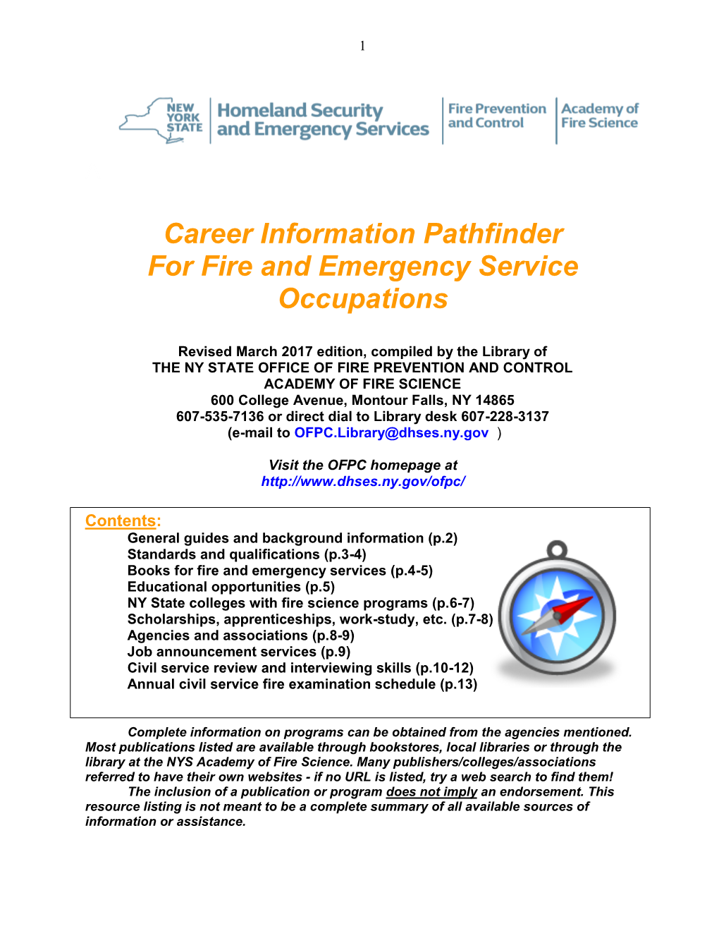 Career Information Pathfinder for Fire and Emergency Service Occupations