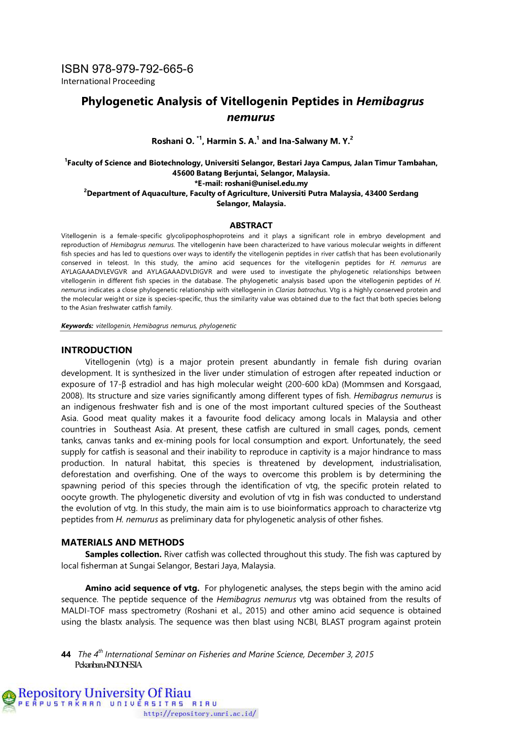 ISBN 978-979-792-665-6 Phylogenetic Analysis Of