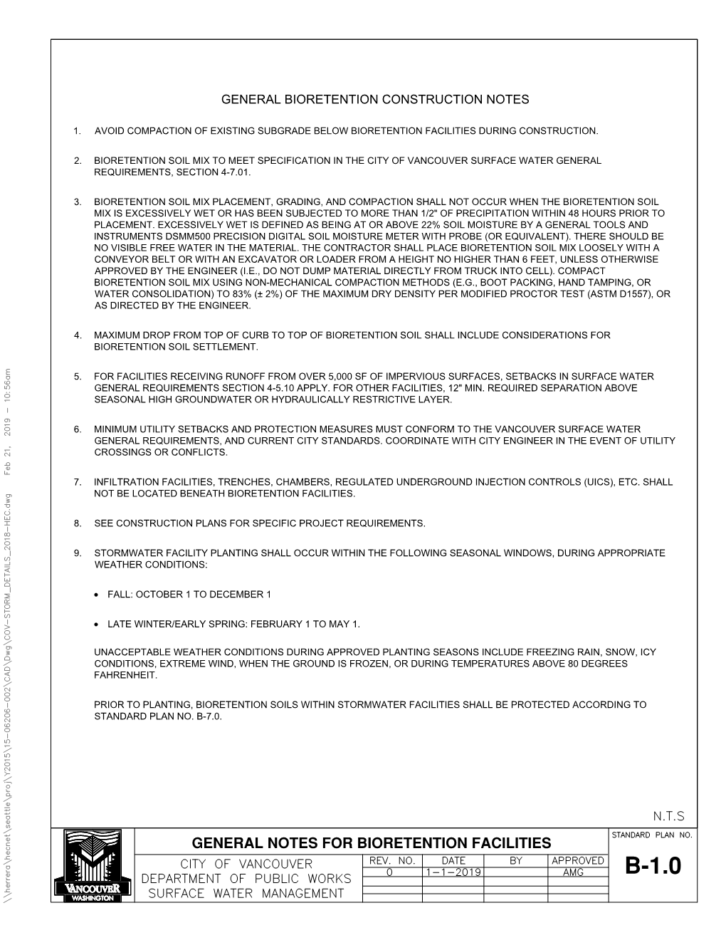 General Notes for Bioretention Facilities B-1.0 Bioretention Facility